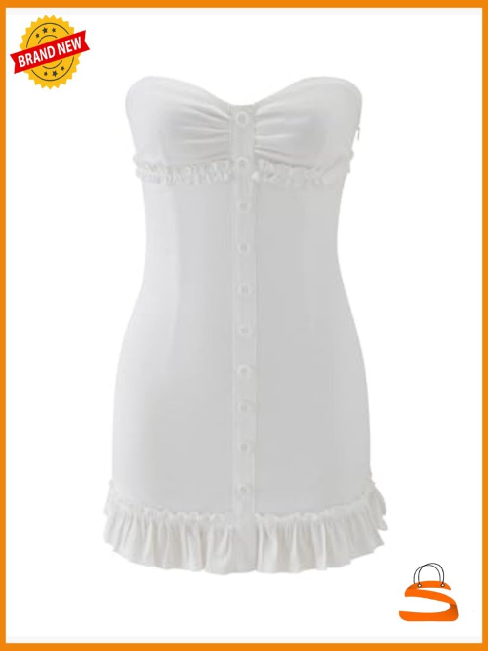 Strapless Mini Dress with Sweetheart Neckline & Ruffle Hem - Picture 6 of 7